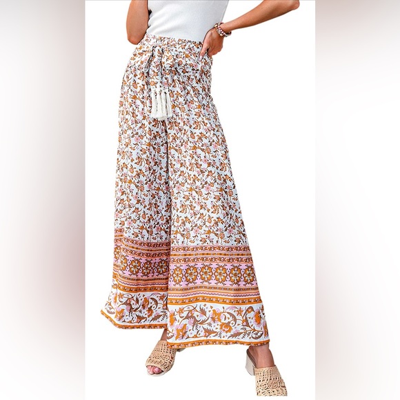 ‼️SOLD‼️ Women’s Summer Boho Tie Waist Pants Loose Wide Leg Beach Pant w/ Tassel - Picture 5 of 8